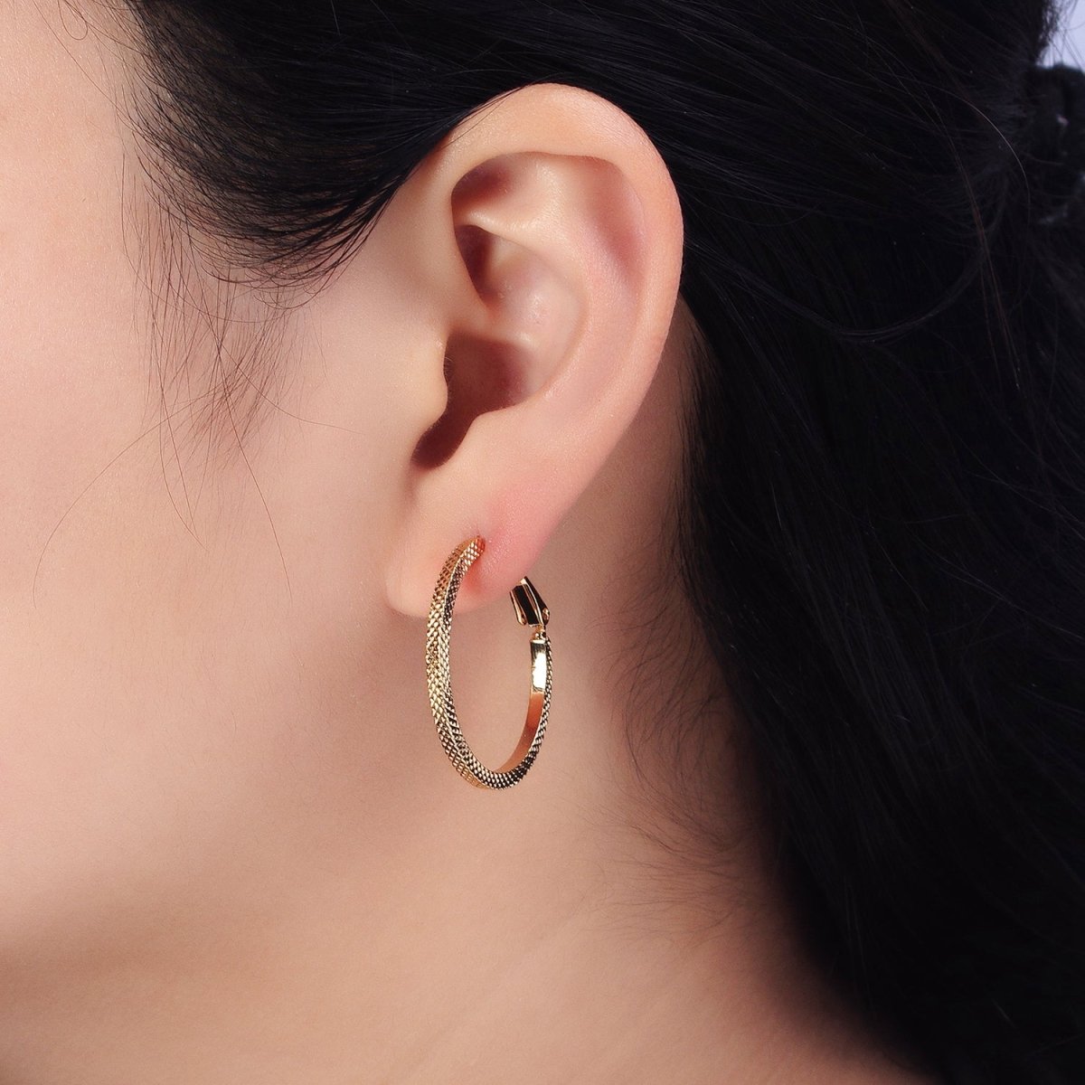 Big Gold Patterned Hoop Earrings Silver Textured Hoop Earring AB761 - AB768