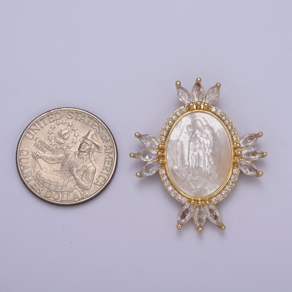 Big Medallion Pendant Cubic Zirconia Marquise Charm with Pearl Lady Guadalupe For Statement Necklace Religious Jewerly H-514 - DLUXCA