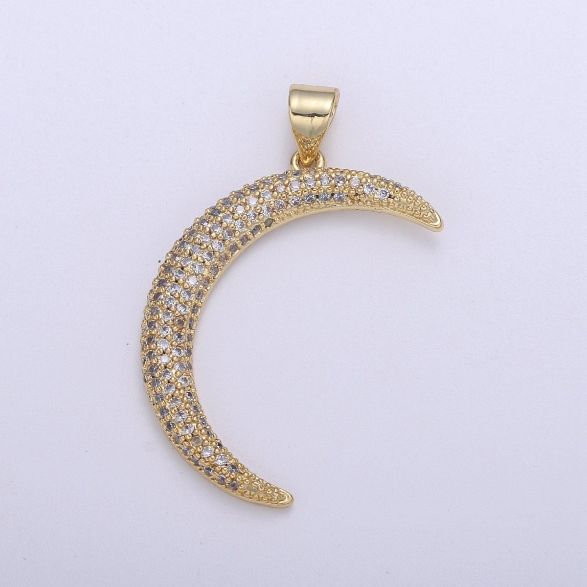 Big Micro Pave Crescent Moon Charm, CZ Clear 14K gold-White Gold Pendant, Cubic Necklace Charm Celestial Jewelry Making H-719 H-720