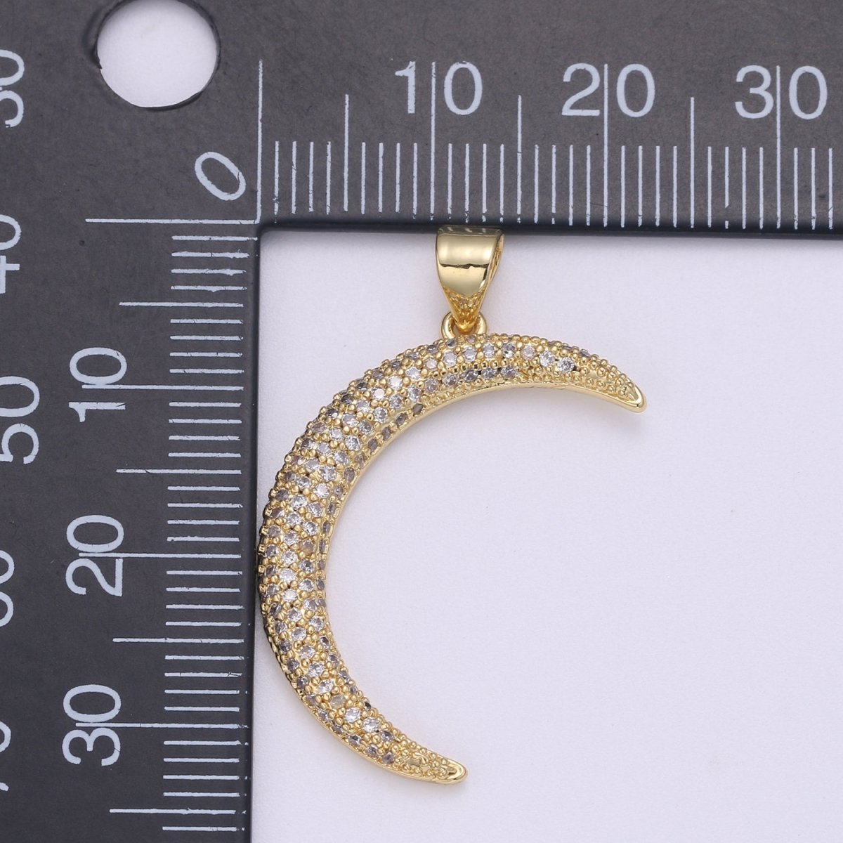 Big Micro Pave Crescent Moon Charm, CZ Clear 14K gold-White Gold Pendant, Cubic Necklace Charm Celestial Jewelry Making H-719 H-720