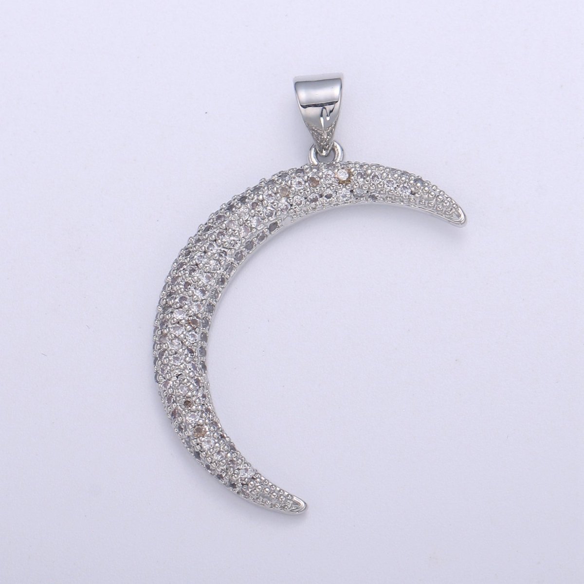 Big Micro Pave Crescent Moon Charm, CZ Clear 14K gold-White Gold Pendant, Cubic Necklace Charm Celestial Jewelry Making H-719 H-720