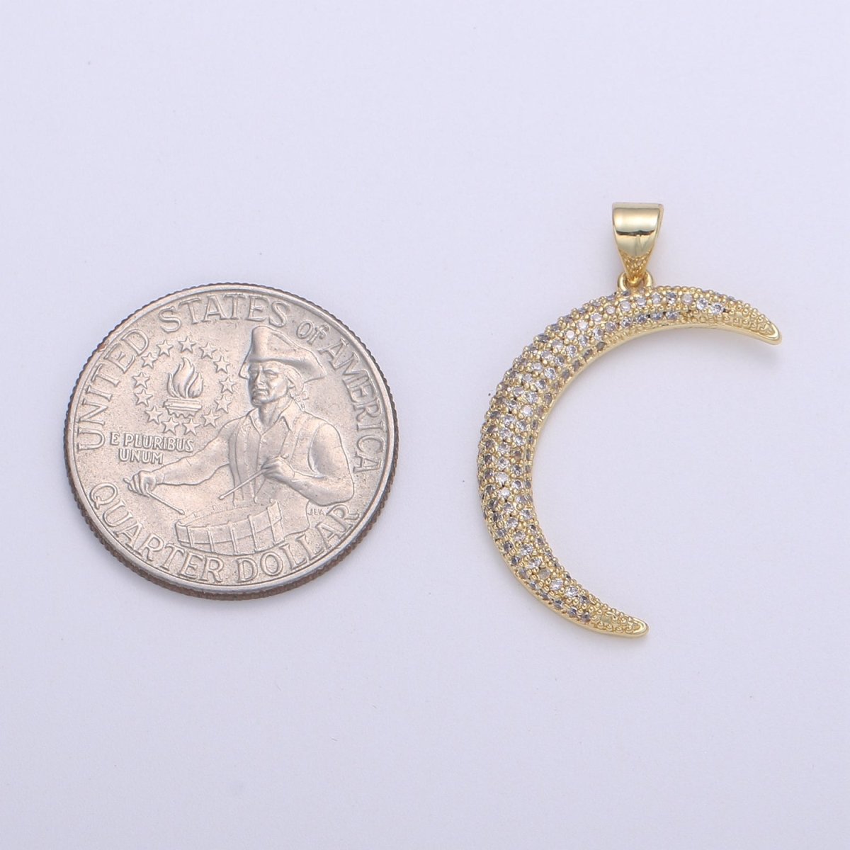 Big Micro Pave Crescent Moon Charm, CZ Clear 14K gold-White Gold Pendant, Cubic Necklace Charm Celestial Jewelry Making H-719 H-720