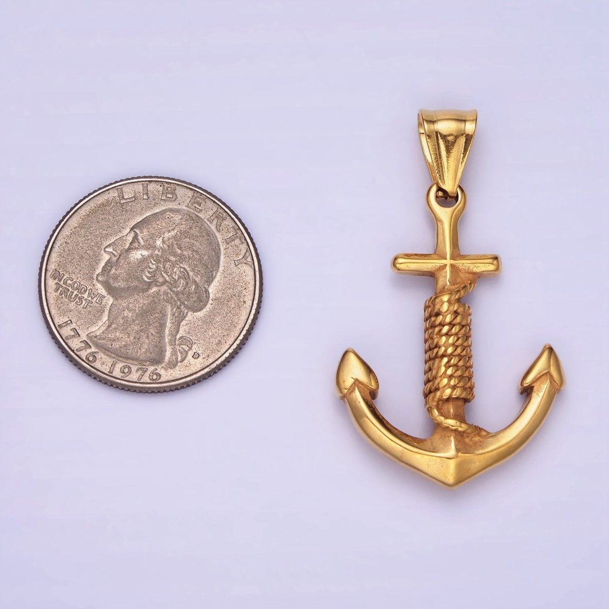 Stainless Steel Nautical Anchor Tied Pendant in Gold & Oxidized Silver | P1194 P1199
