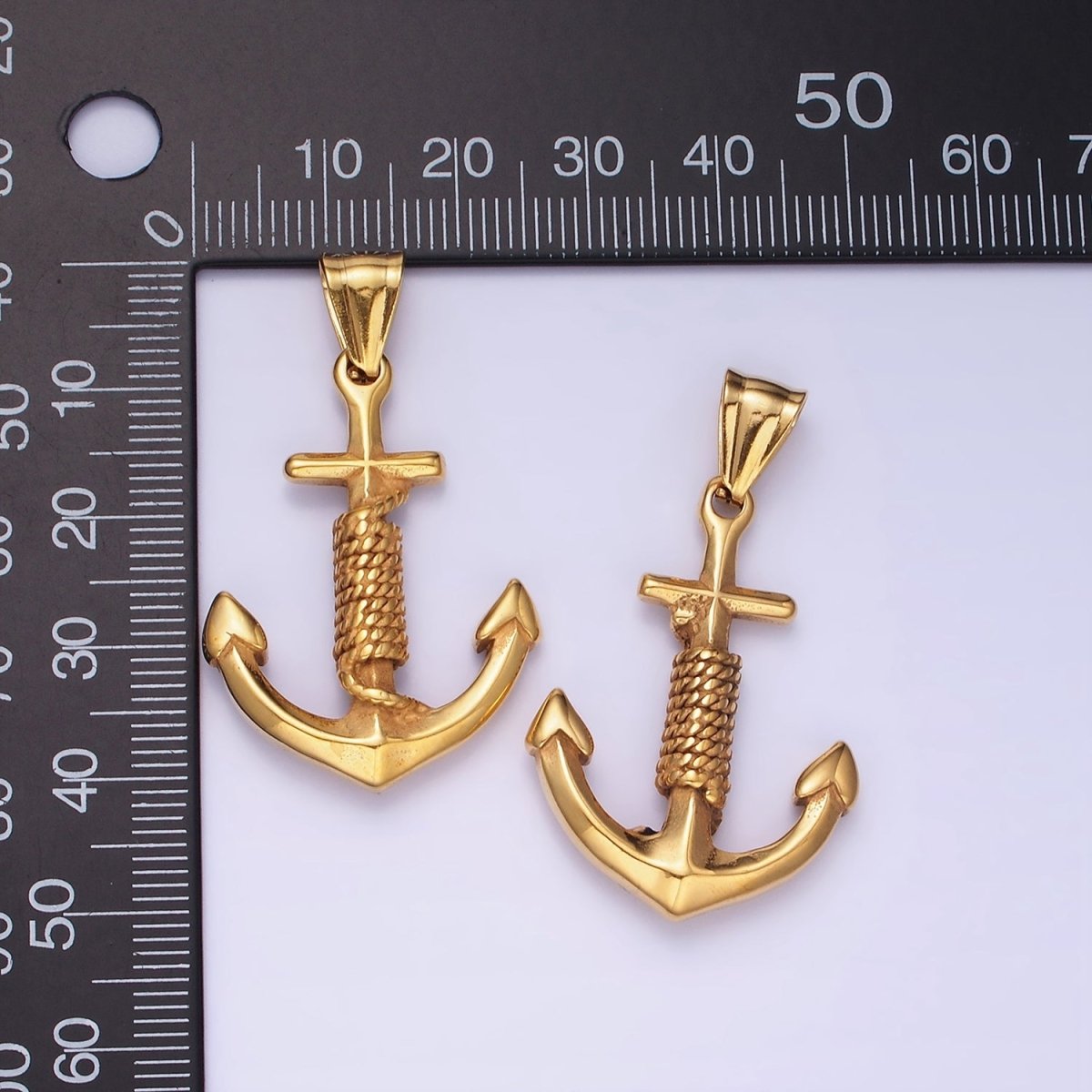 Stainless Steel Nautical Anchor Tied Pendant in Gold & Oxidized Silver | P1194 P1199