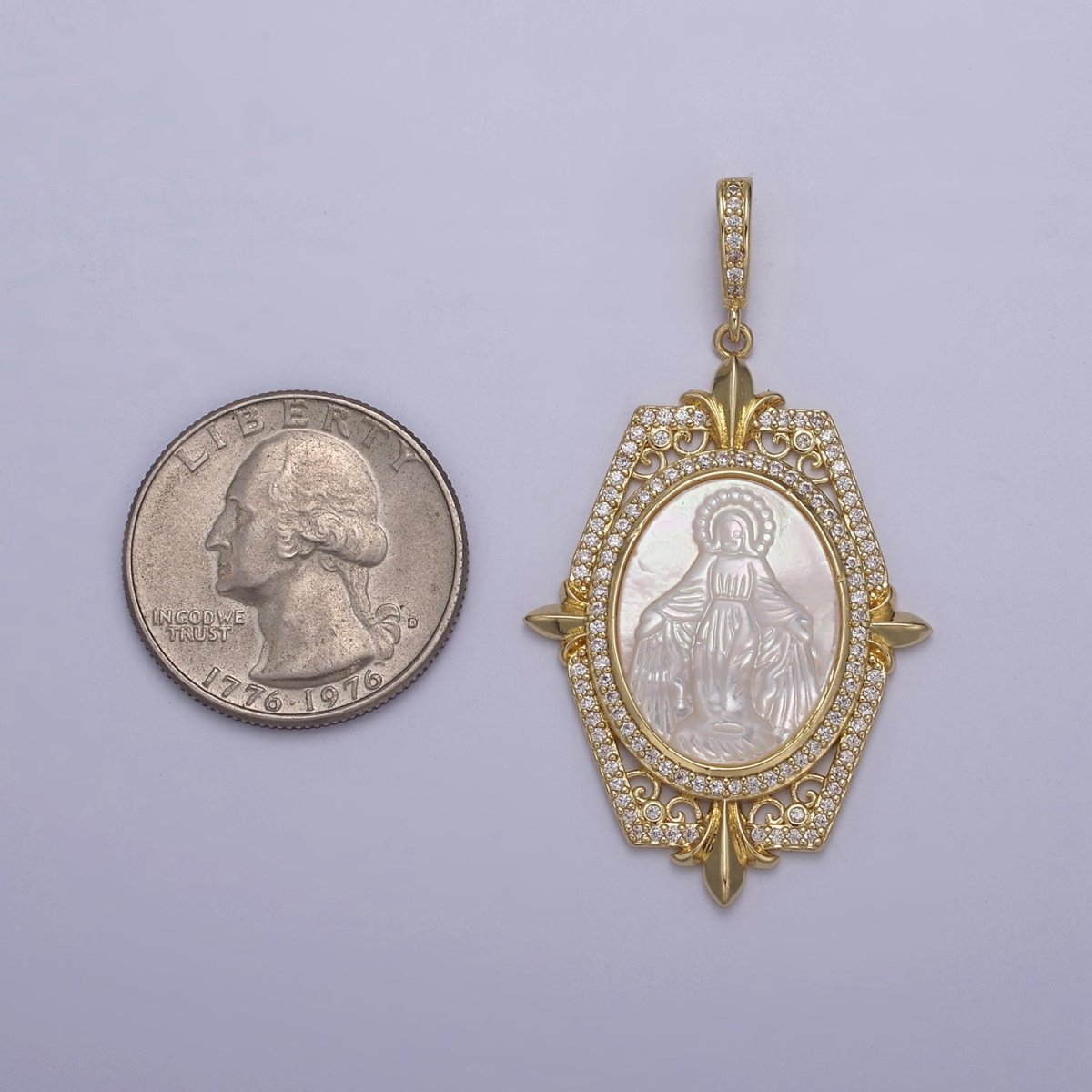 Big Pearl Statement Virgin Mary / Miraculous Lady Pendant Pearl Medallion Charm N-567 N-568