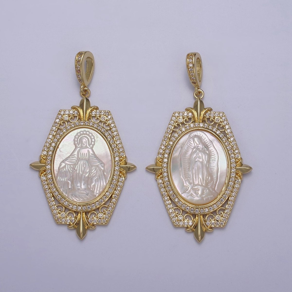 Big Pearl Statement Virgin Mary / Miraculous Lady Pendant Pearl Medallion Charm N-567 N-568