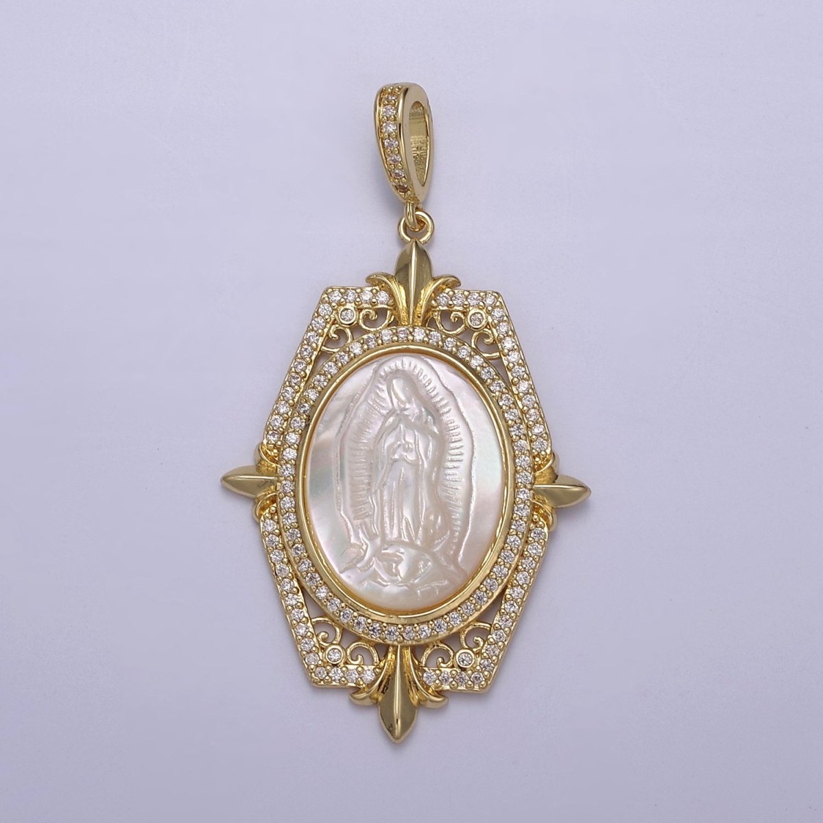 Big Pearl Statement Virgin Mary / Miraculous Lady Pendant Pearl Medallion Charm N-567 N-568
