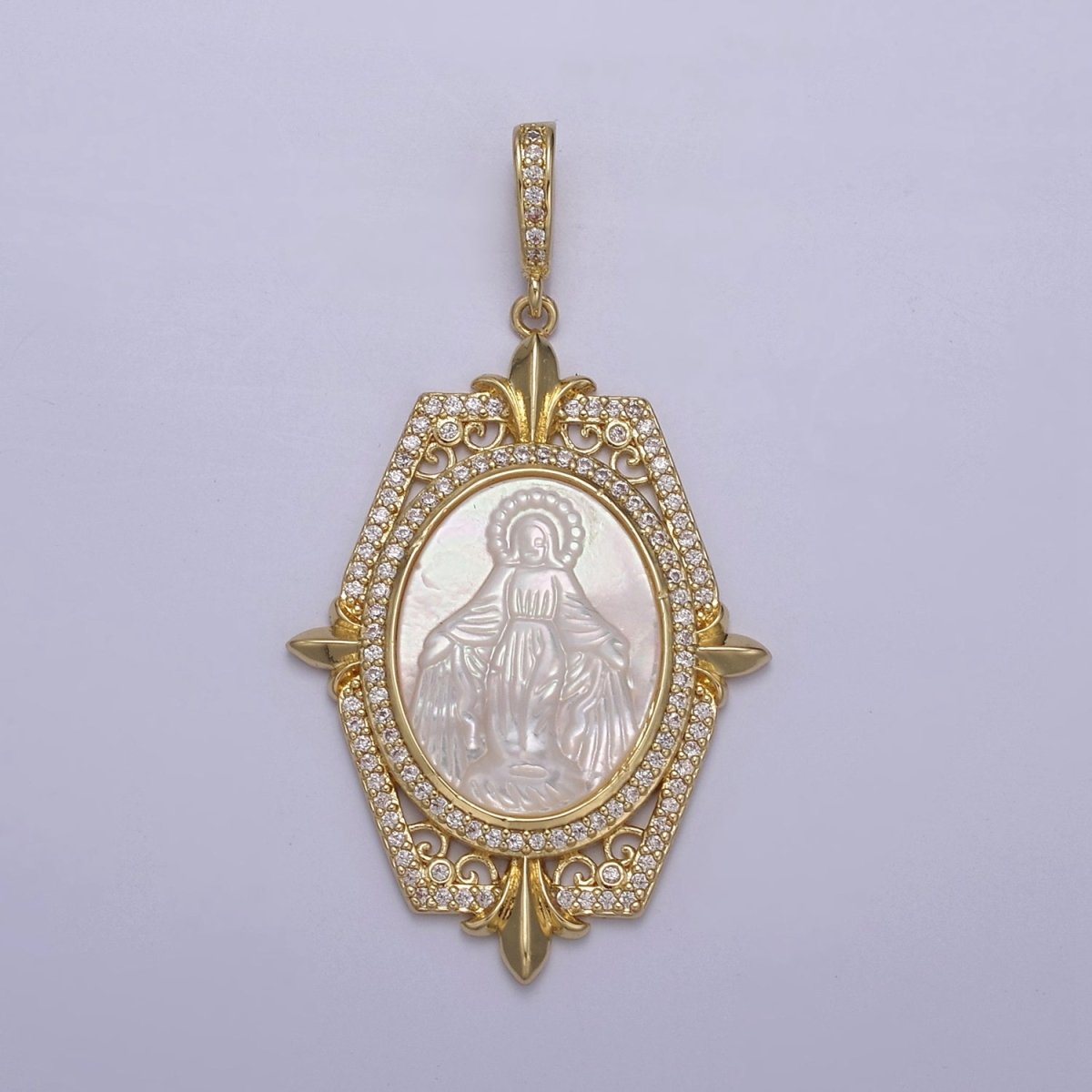 Big Pearl Statement Virgin Mary / Miraculous Lady Pendant Pearl Medallion Charm N-567 N-568