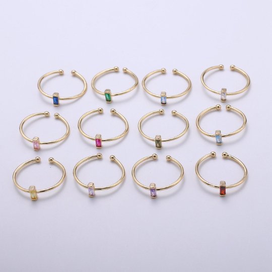 Birthstone ring. ONE stackable birthstone gemstone ring. Gold Open ring. stacking Adjustable ring personalized gift for her under 30 R-203 R-205
