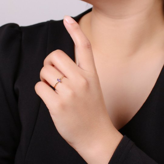 Birthstone ring. ONE stackable birthstone gemstone ring. Gold Open ring. stacking Adjustable ring personalized gift for her under 30 R-203 R-205