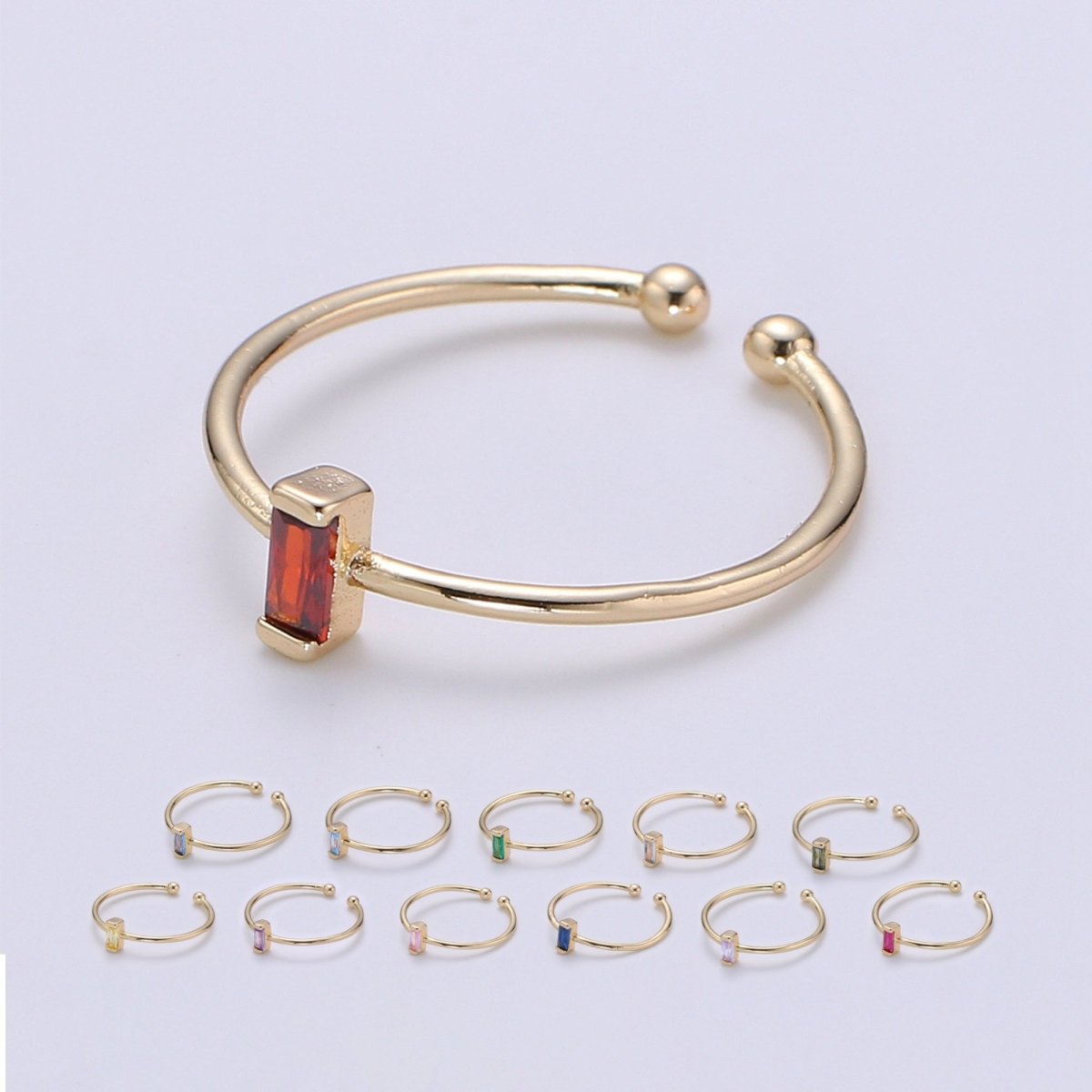Birthstone ring. ONE stackable birthstone gemstone ring. Gold Open ring. stacking Adjustable ring personalized gift for her under 30 R-203 R-205