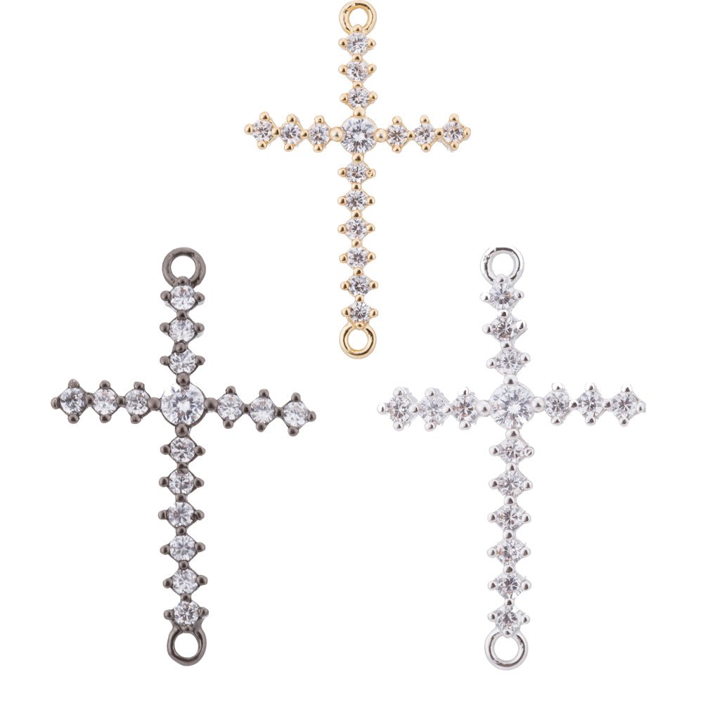 Black Cross Bracelet Charm, Cross Charm, Cross Connector Charm, Faith Cubic Zirconia Bracelet Charm Bead Connector for Jewelry Making, F-106