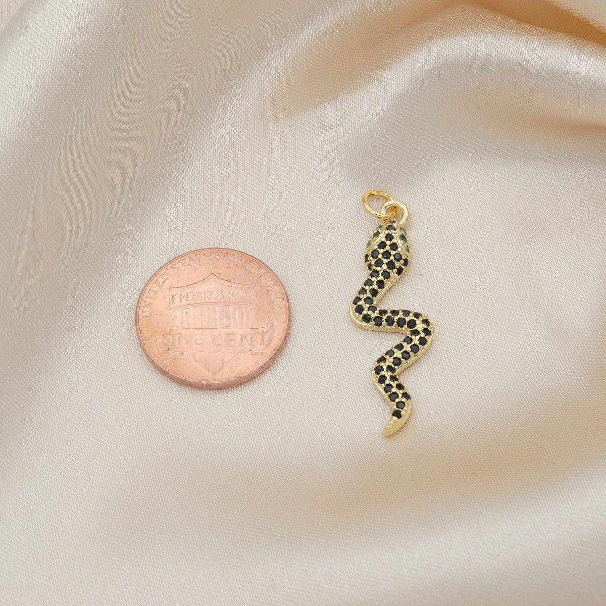 Black Crystal Golden Baby Snake Charm CZ Baby Wild Animal Nature Charm Pendant GP-491 - DLUXCA