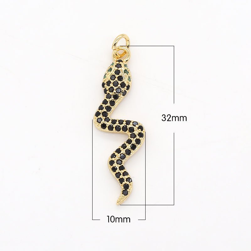 Black Crystal Golden Baby Snake Charm CZ Baby Wild Animal Nature Charm Pendant GP-491 - DLUXCA