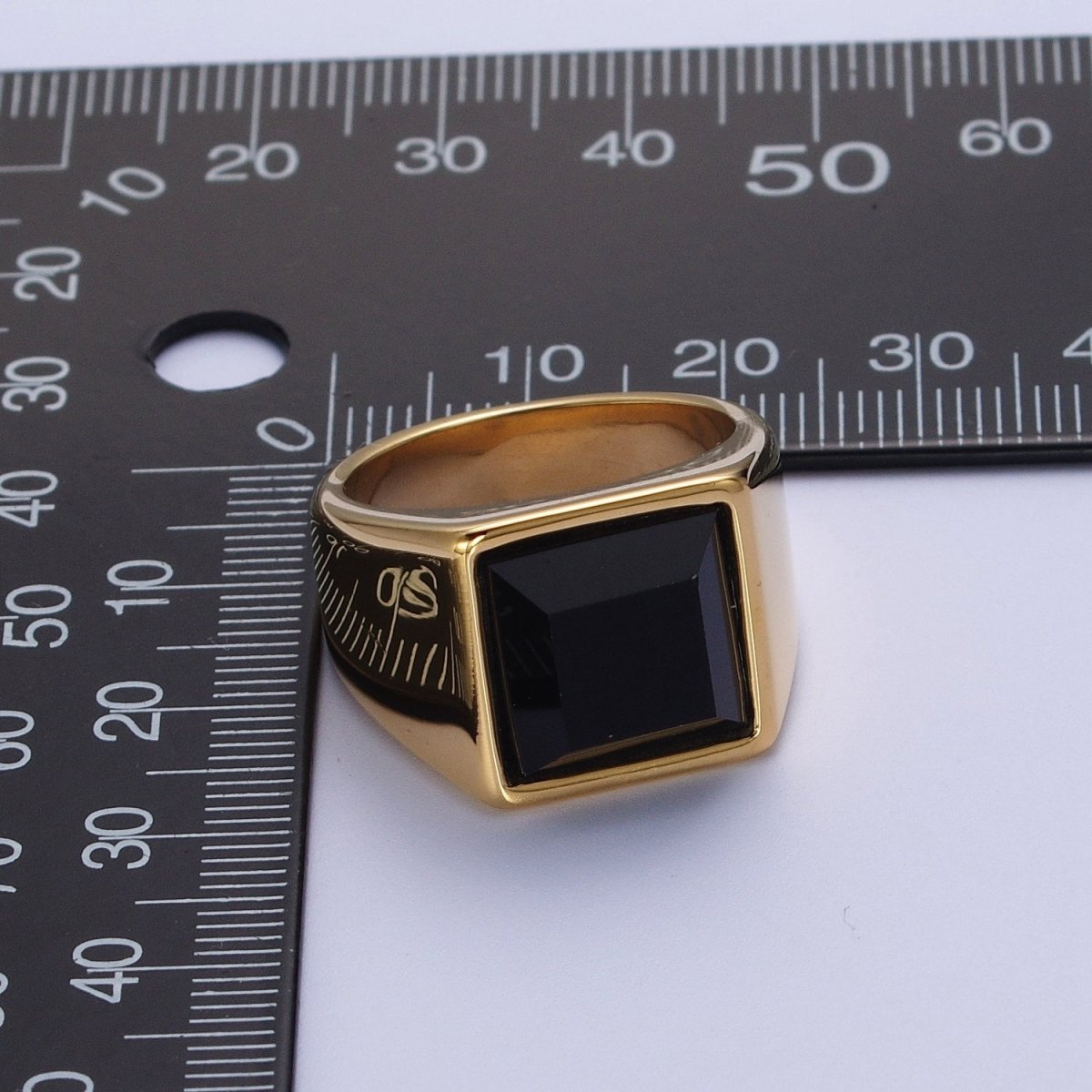 Black Cubic Zirconia Polished Square Gold & Silver Stainless Steel Ring | O-2005~ O-2008