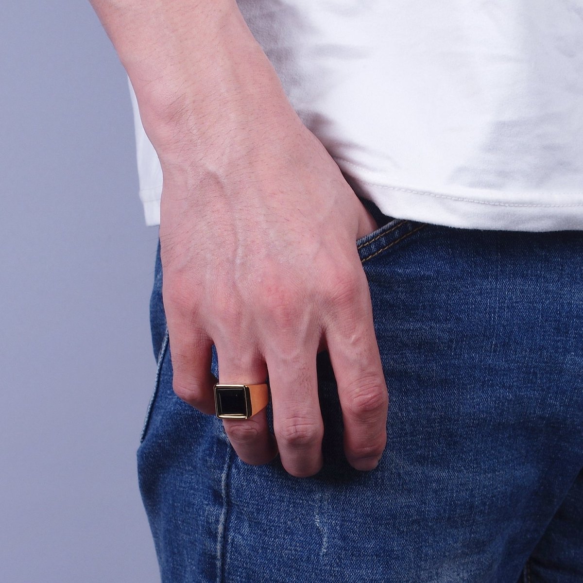 Black Cubic Zirconia Polished Square Gold & Silver Stainless Steel Ring | O-2005~ O-2008