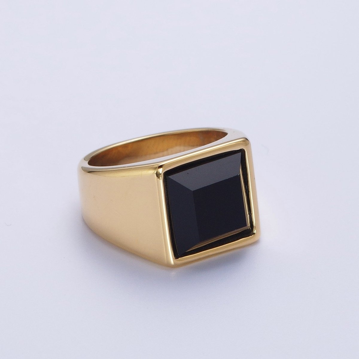 Black Cubic Zirconia Polished Square Gold & Silver Stainless Steel Ring | O-2005~ O-2008