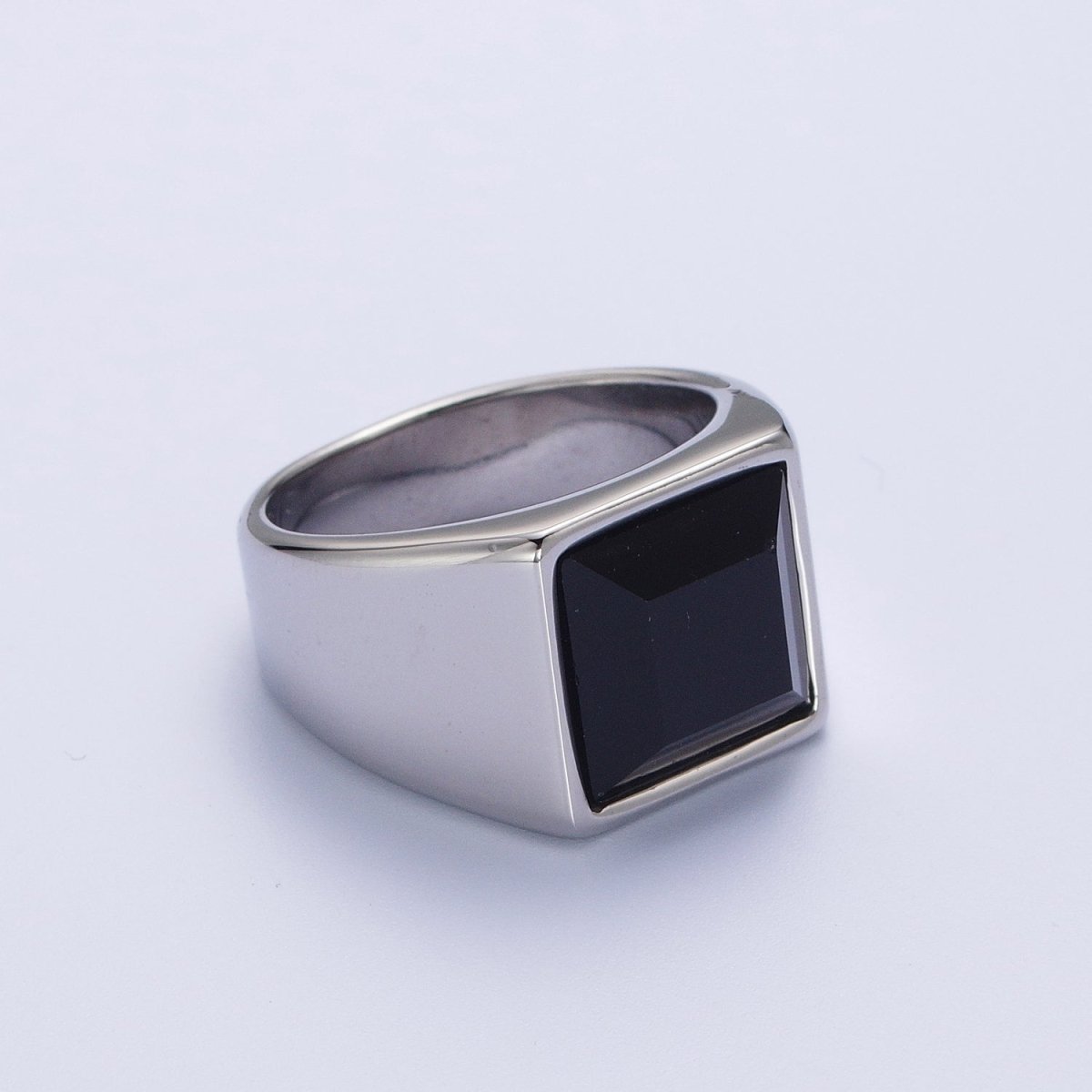 Black Cubic Zirconia Polished Square Gold & Silver Stainless Steel Ring | O-2005~ O-2008