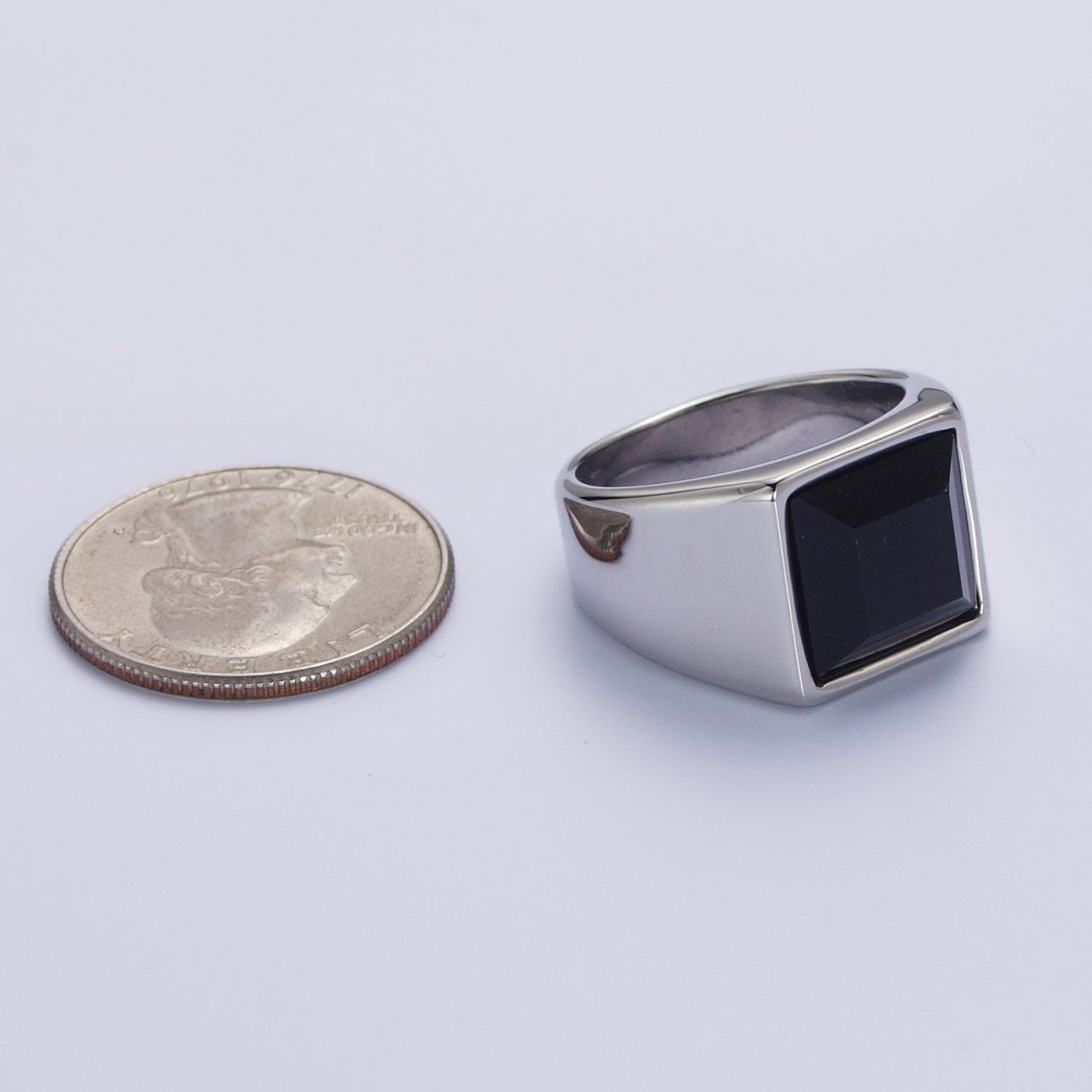 Black Cubic Zirconia Polished Square Gold & Silver Stainless Steel Ring | O-2005~ O-2008