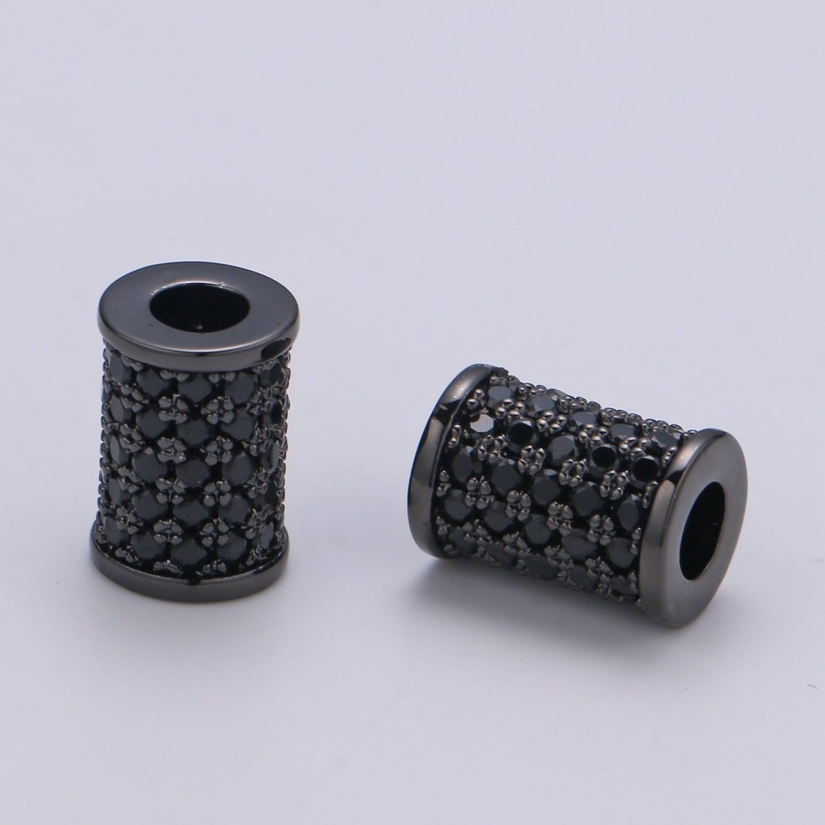 Black CZ Pave On Black 10x6mm Half Full Pave Tube for Bracelet/Necklace, Cubic Zirconia Separator Tube, Tube Beads B-203