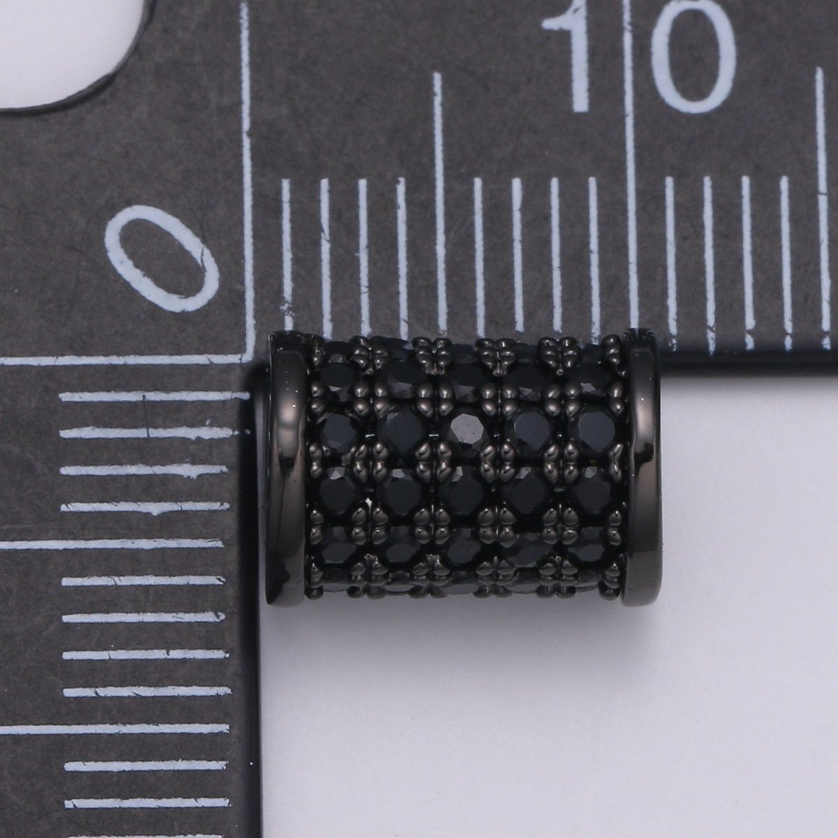 Black CZ Pave On Black 10x6mm Half Full Pave Tube for Bracelet/Necklace, Cubic Zirconia Separator Tube, Tube Beads B-203