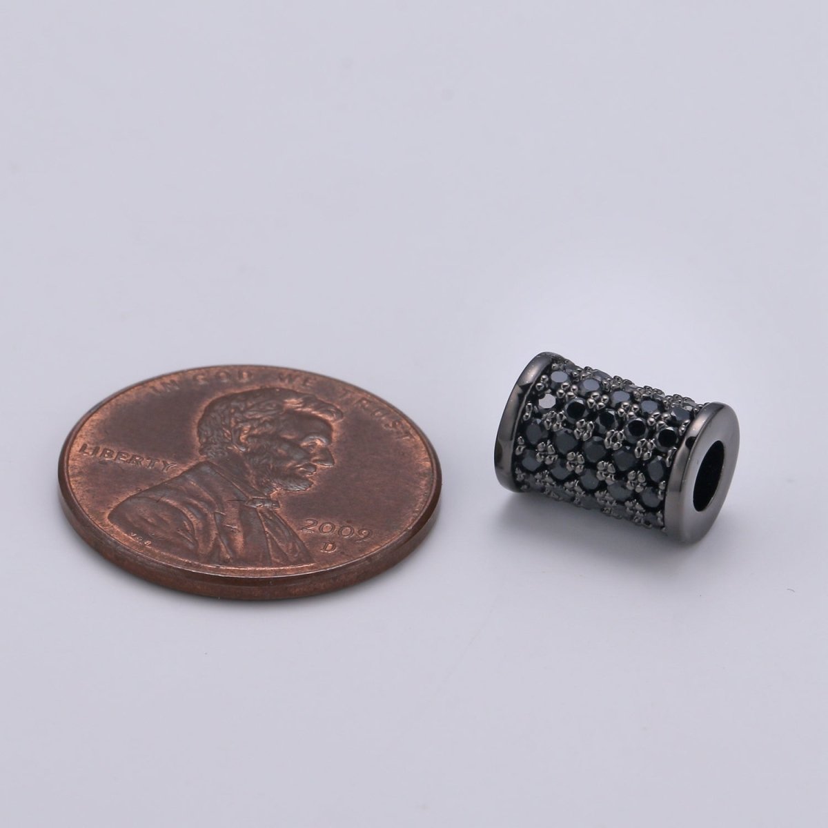 Black CZ Pave On Black 10x6mm Half Full Pave Tube for Bracelet/Necklace, Cubic Zirconia Separator Tube, Tube Beads B-203
