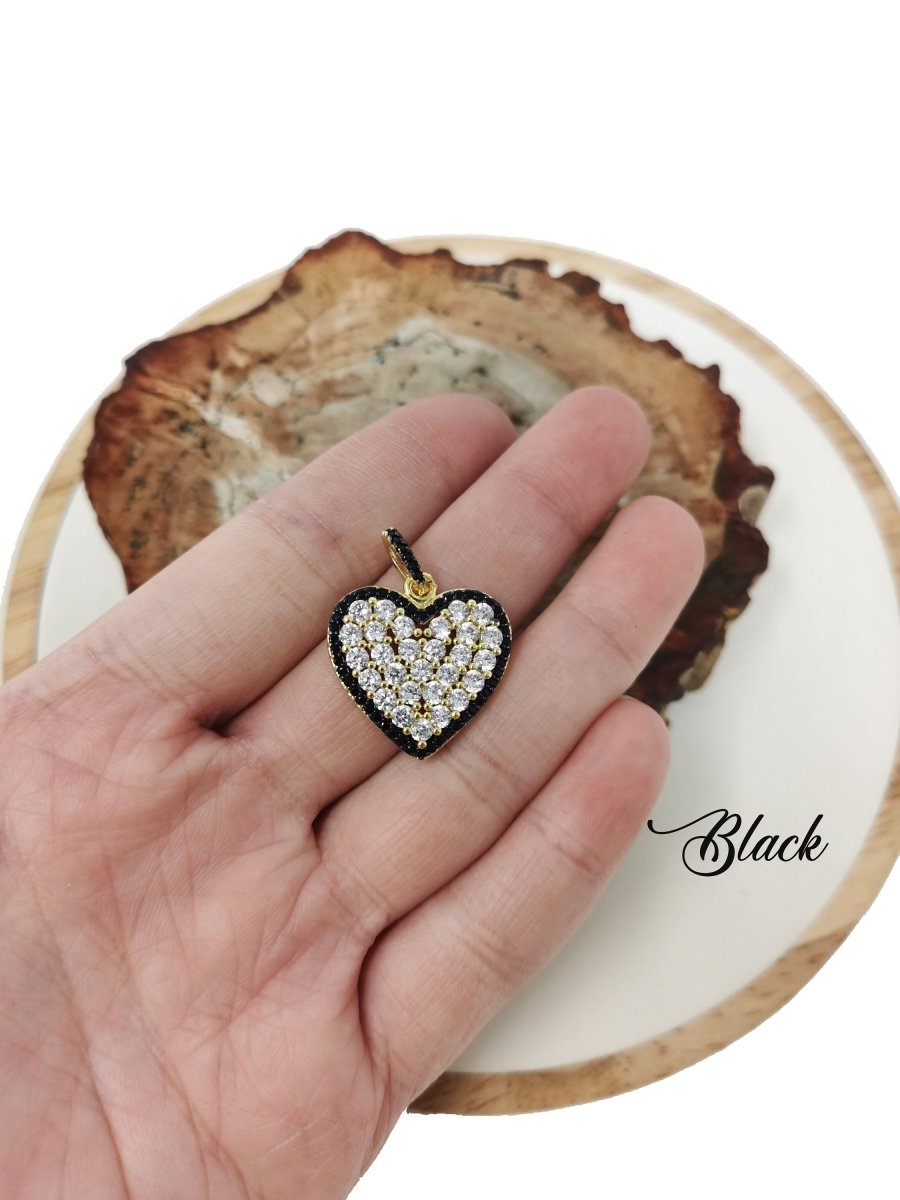 Black Green Blue Pink CZ Heart Pendant,Micro Pave Heart Pendant Cubic Heart Pendant, Gold Heart Jewelry for Necklace Earring Supply I-391