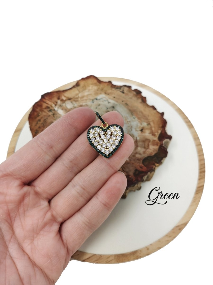 Black Green Blue Pink CZ Heart Pendant,Micro Pave Heart Pendant Cubic Heart Pendant, Gold Heart Jewelry for Necklace Earring Supply I-391