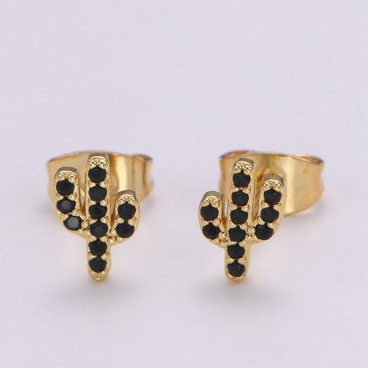 Black Micro Pave CZ Gold Cactus Stud Earring | Q-500 - DLUXCA