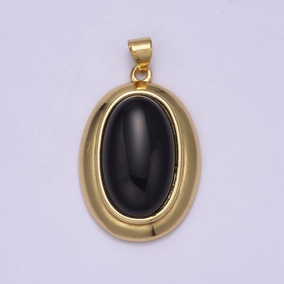 Black Onyx Oval Charm Natural Gemstone Beads For Necklace Pendant H-619 - DLUXCA