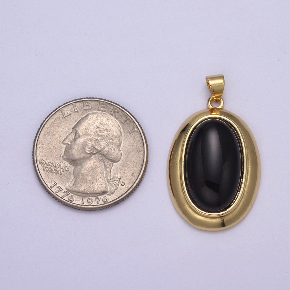 Black Onyx Oval Charm Natural Gemstone Beads For Necklace Pendant H-619 - DLUXCA