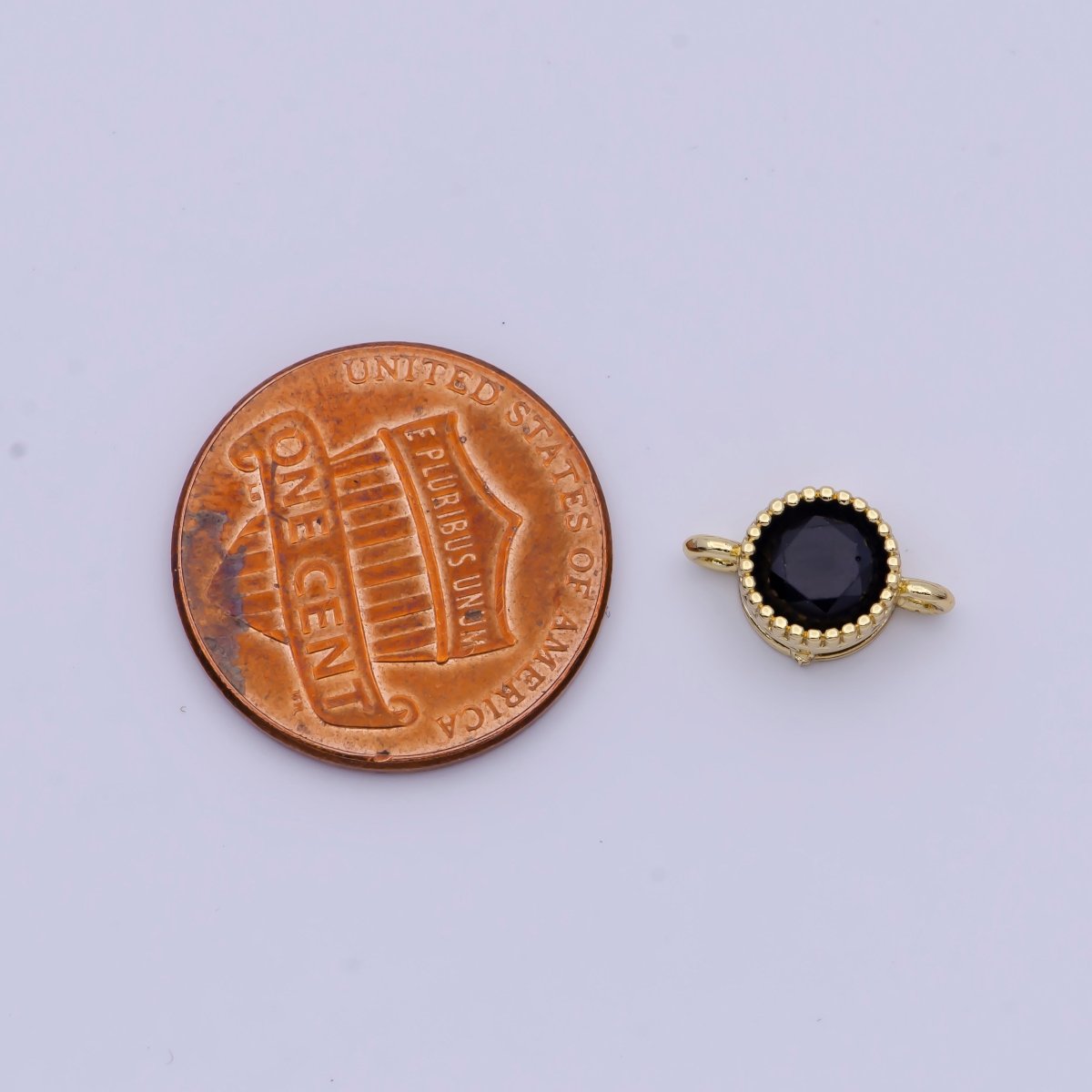 Black, Purple, Clear, Pink Round Cubic Zirconia Link Gold Connector G-551~G-554