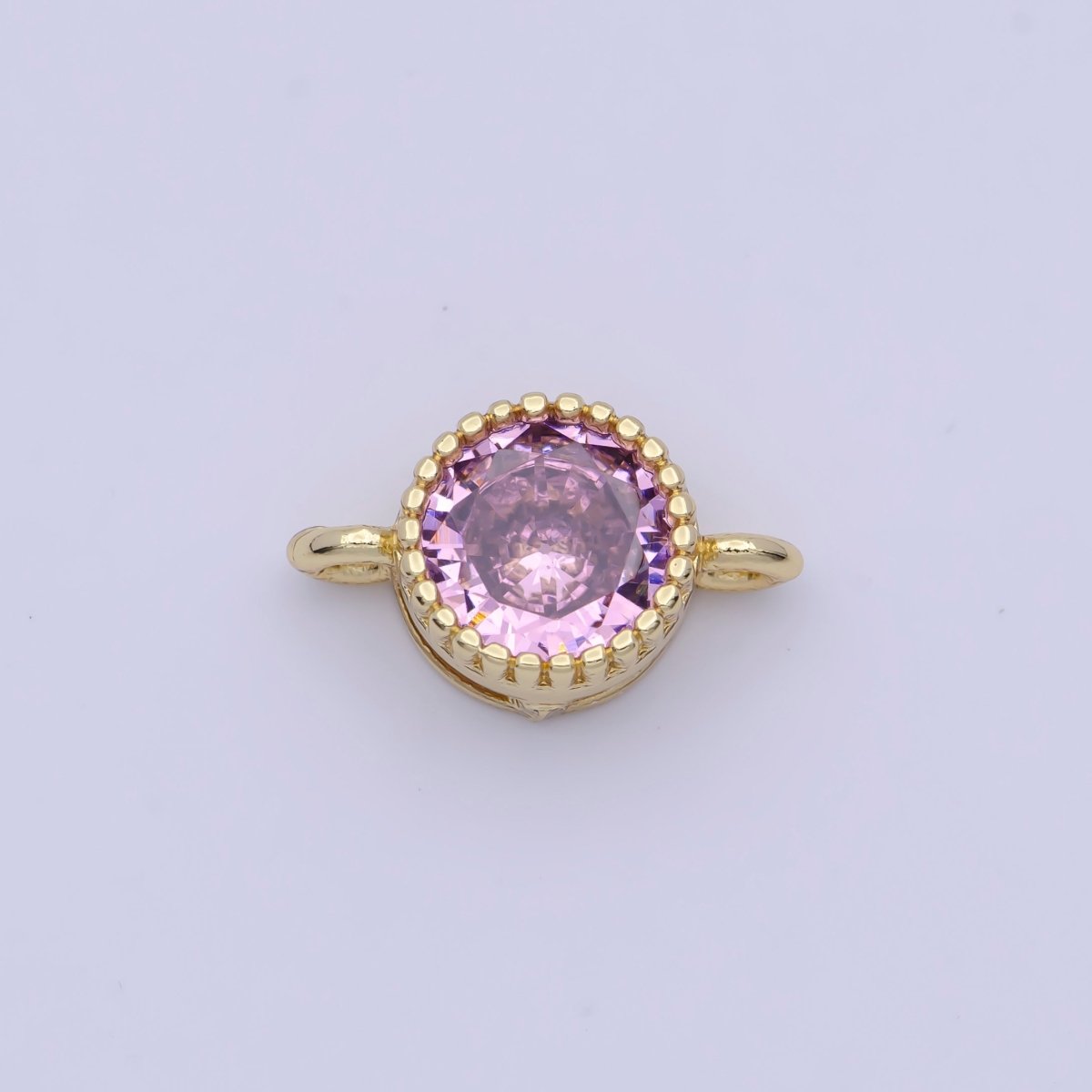 Black, Purple, Clear, Pink Round Cubic Zirconia Link Gold Connector G-551~G-554