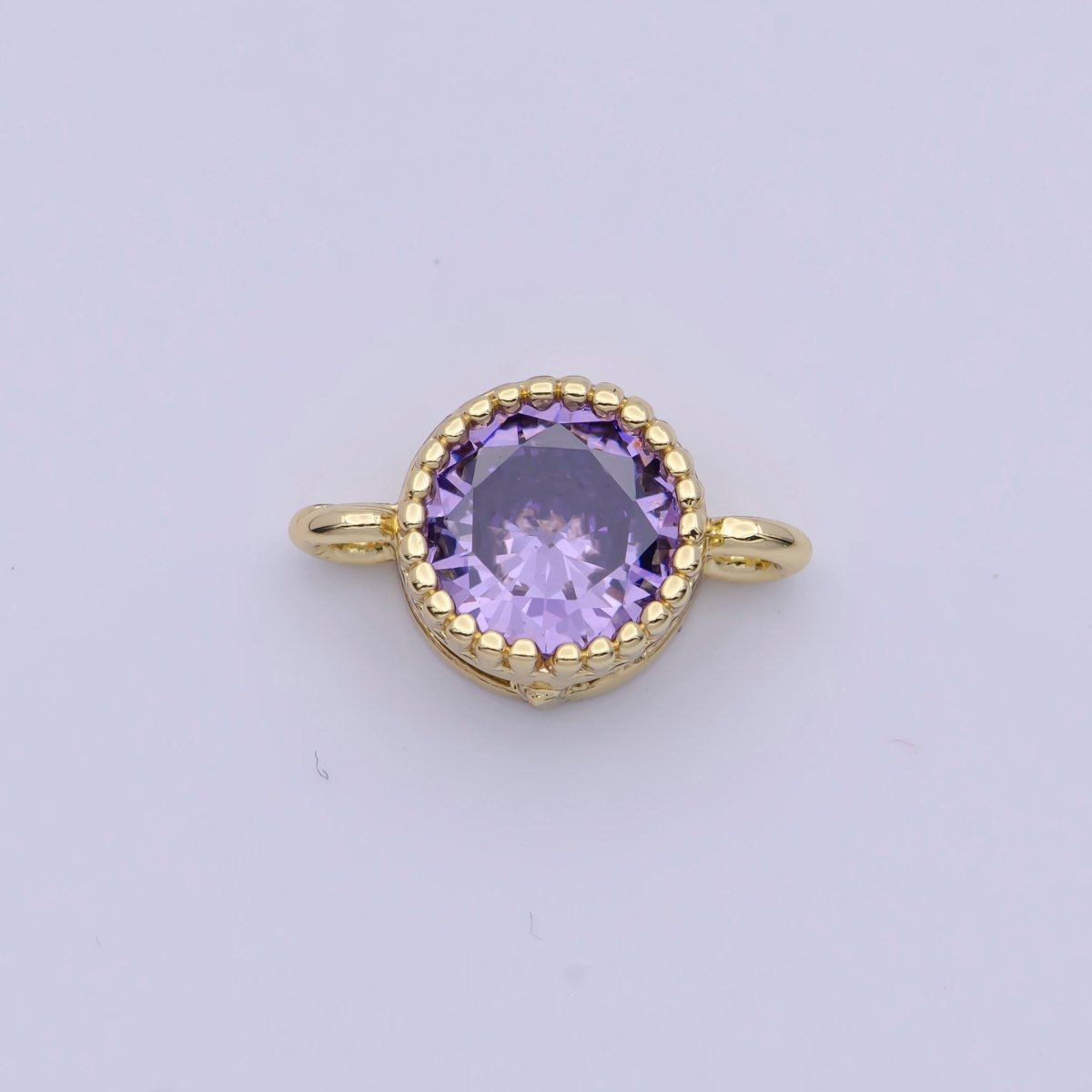 Black, Purple, Clear, Pink Round Cubic Zirconia Link Gold Connector G-551~G-554