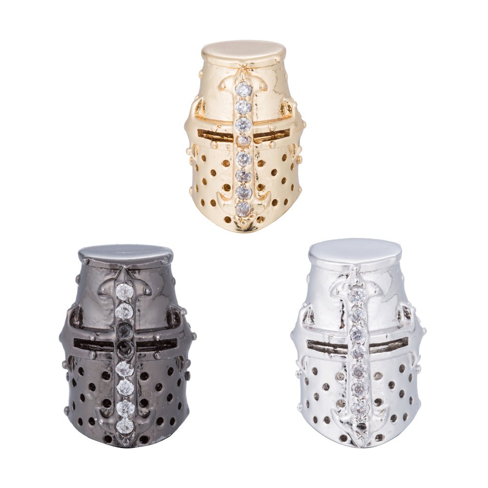 Black, Silver, Gold Micro Paved Masked Warrior Knight Soldier Spacer Bead | B-054