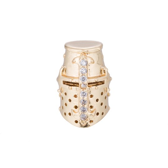 Black, Silver, Gold Micro Paved Masked Warrior Knight Soldier Spacer Bead | B-054