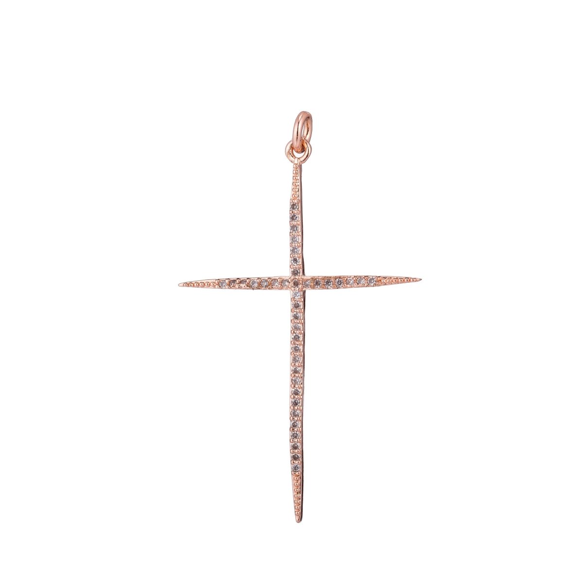 Slim Thin Cross, Jesus Christ Believer, Religion, DIY Cubic Zirconia Necklace Pendant Charm Bead Bails Findings for Jewelry Making, C-442 C-443