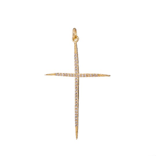 Slim Thin Cross, Jesus Christ Believer, Religion, DIY Cubic Zirconia Necklace Pendant Charm Bead Bails Findings for Jewelry Making, C-442 C-443