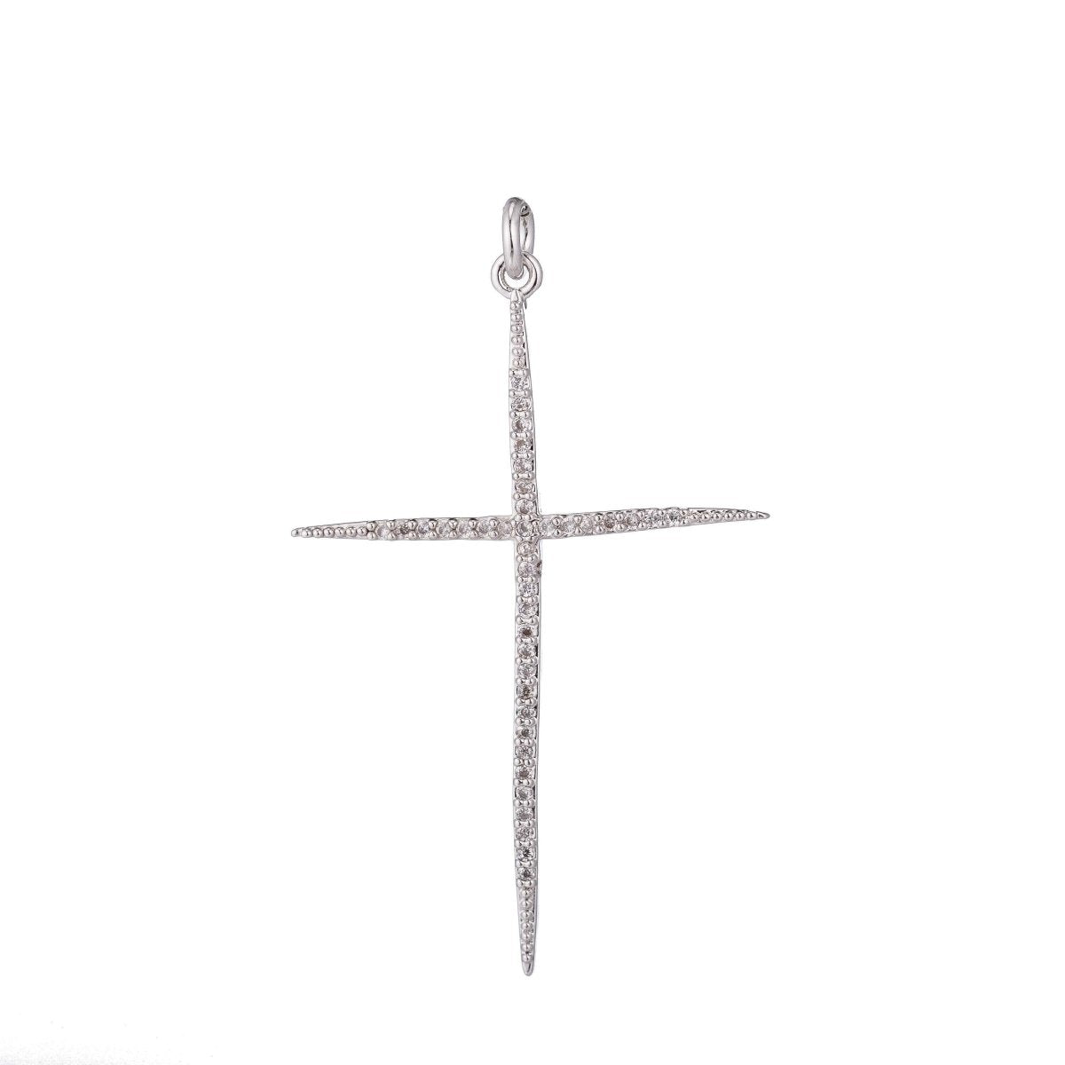 Slim Thin Cross, Jesus Christ Believer, Religion, DIY Cubic Zirconia Necklace Pendant Charm Bead Bails Findings for Jewelry Making, C-442 C-443