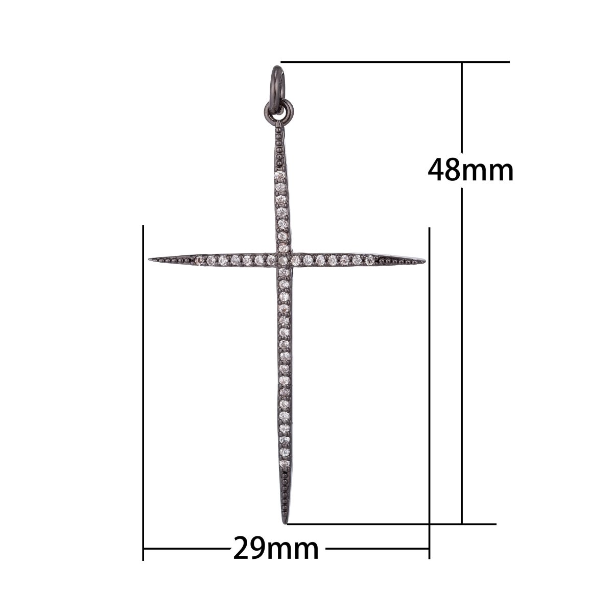 Slim Thin Cross, Jesus Christ Believer, Religion, DIY Cubic Zirconia Necklace Pendant Charm Bead Bails Findings for Jewelry Making, C-442 C-443