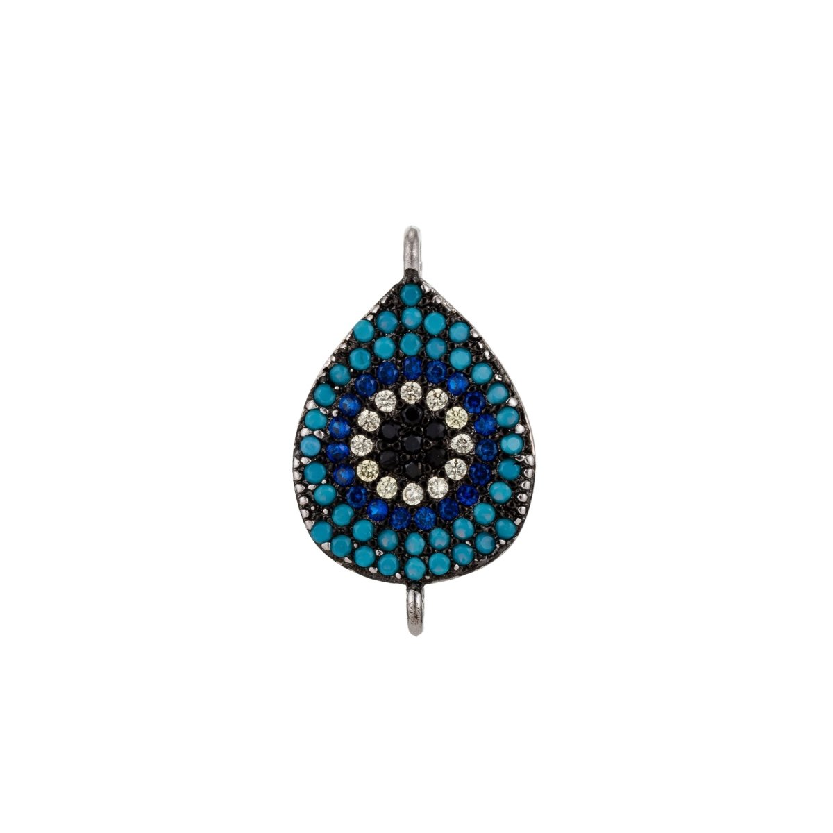 Black Turquoise Evil Eye, Teardrop Style, Gift for Mother Mom Cubic Zirconia Bracelet Charm Bead Finding Connector For Jewelry Making, F-113