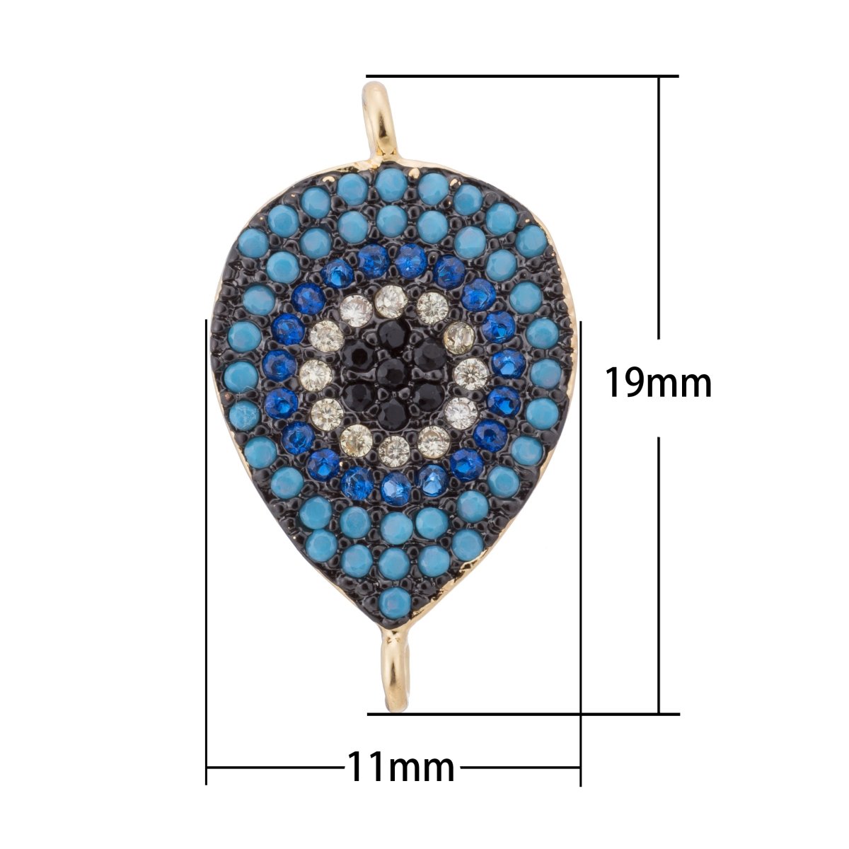 Black Turquoise Evil Eye, Teardrop Style, Gift for Mother Mom Cubic Zirconia Bracelet Charm Bead Finding Connector For Jewelry Making, F-113