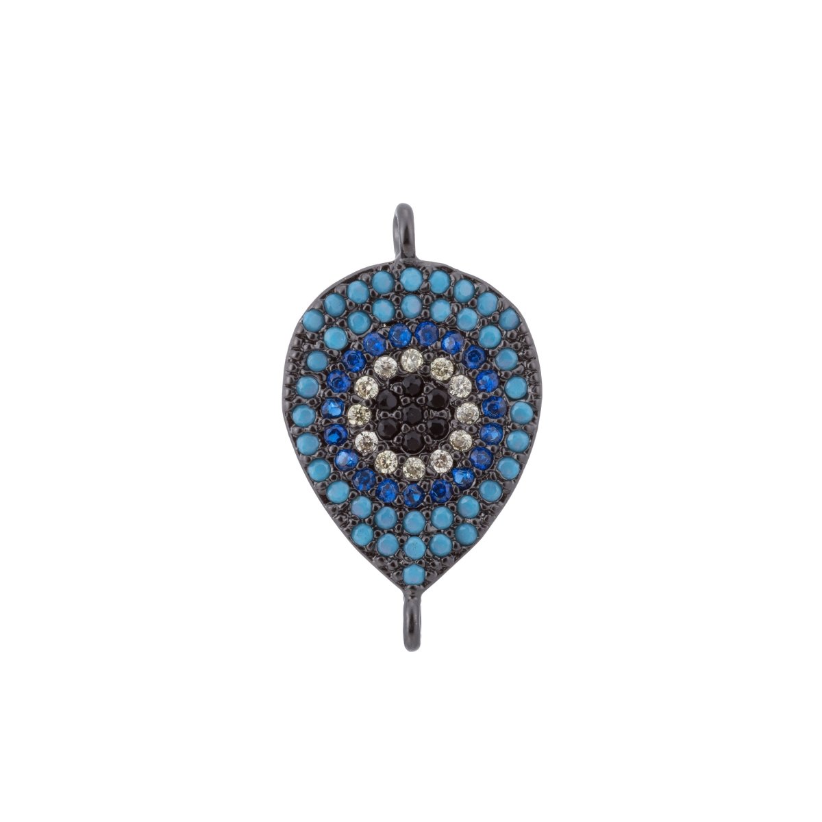Black Turquoise Evil Eye, Teardrop Style, Gift for Mother Mom Cubic Zirconia Bracelet Charm Bead Finding Connector For Jewelry Making, F-113