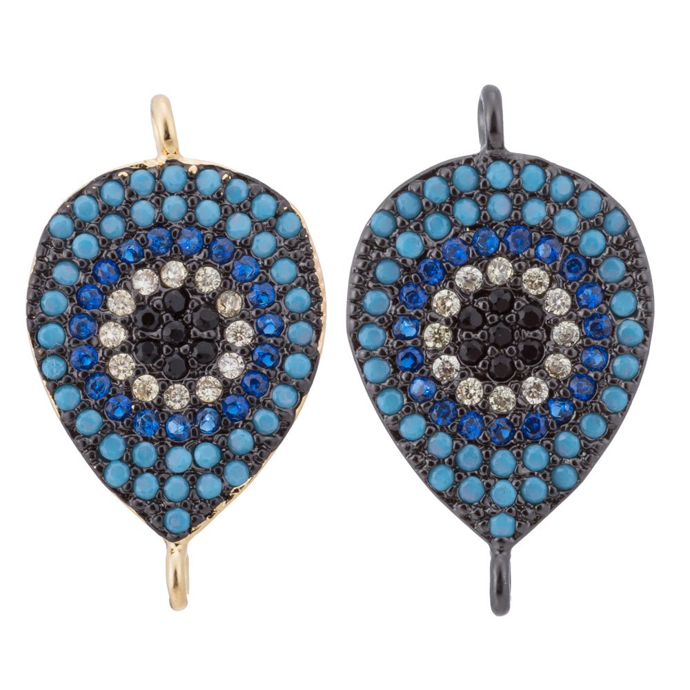 Black Turquoise Evil Eye, Teardrop Style, Gift for Mother Mom Cubic Zirconia Bracelet Charm Bead Finding Connector For Jewelry Making, F-113