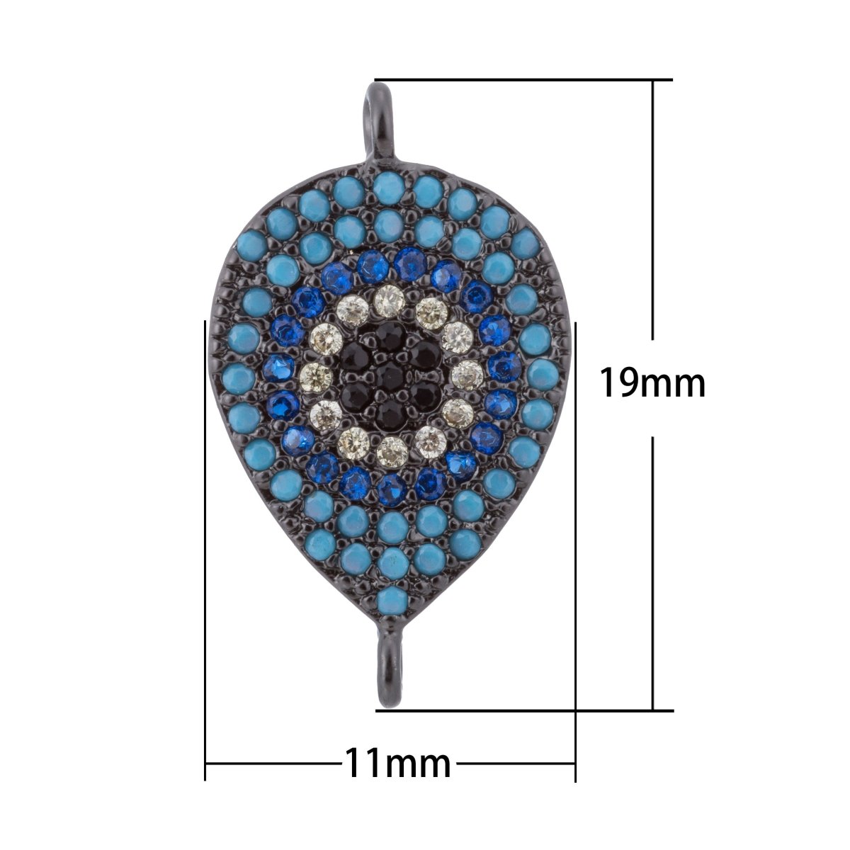 Black Turquoise Evil Eye, Teardrop Style, Gift for Mother Mom Cubic Zirconia Bracelet Charm Bead Finding Connector For Jewelry Making, F-113