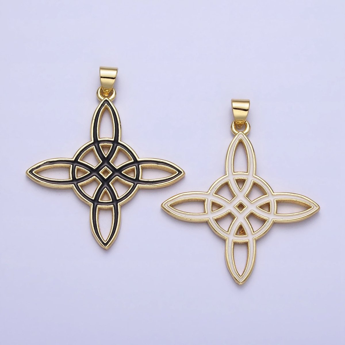 Black White Enamel Celtic Cross Gold Irish Cross Pendant, Triquetra Charm Celtic Knot Pendant AA147 AA148