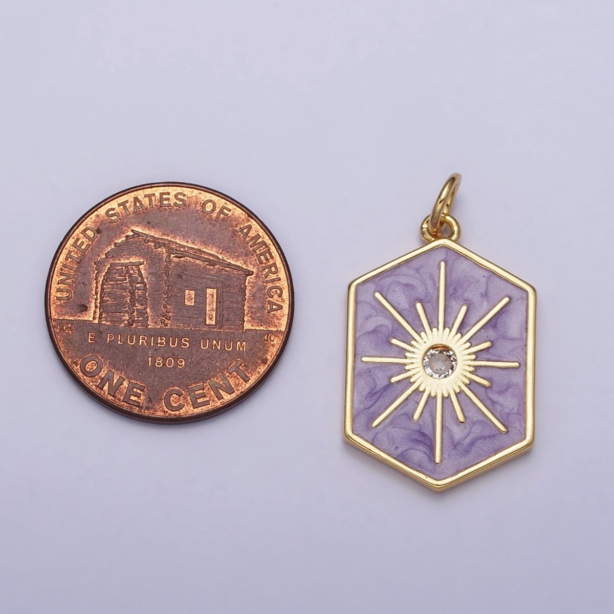 Black, White, Purple Hexagonal Celestial Sun Star Charm in Gold & Silver | AC320 - AC325