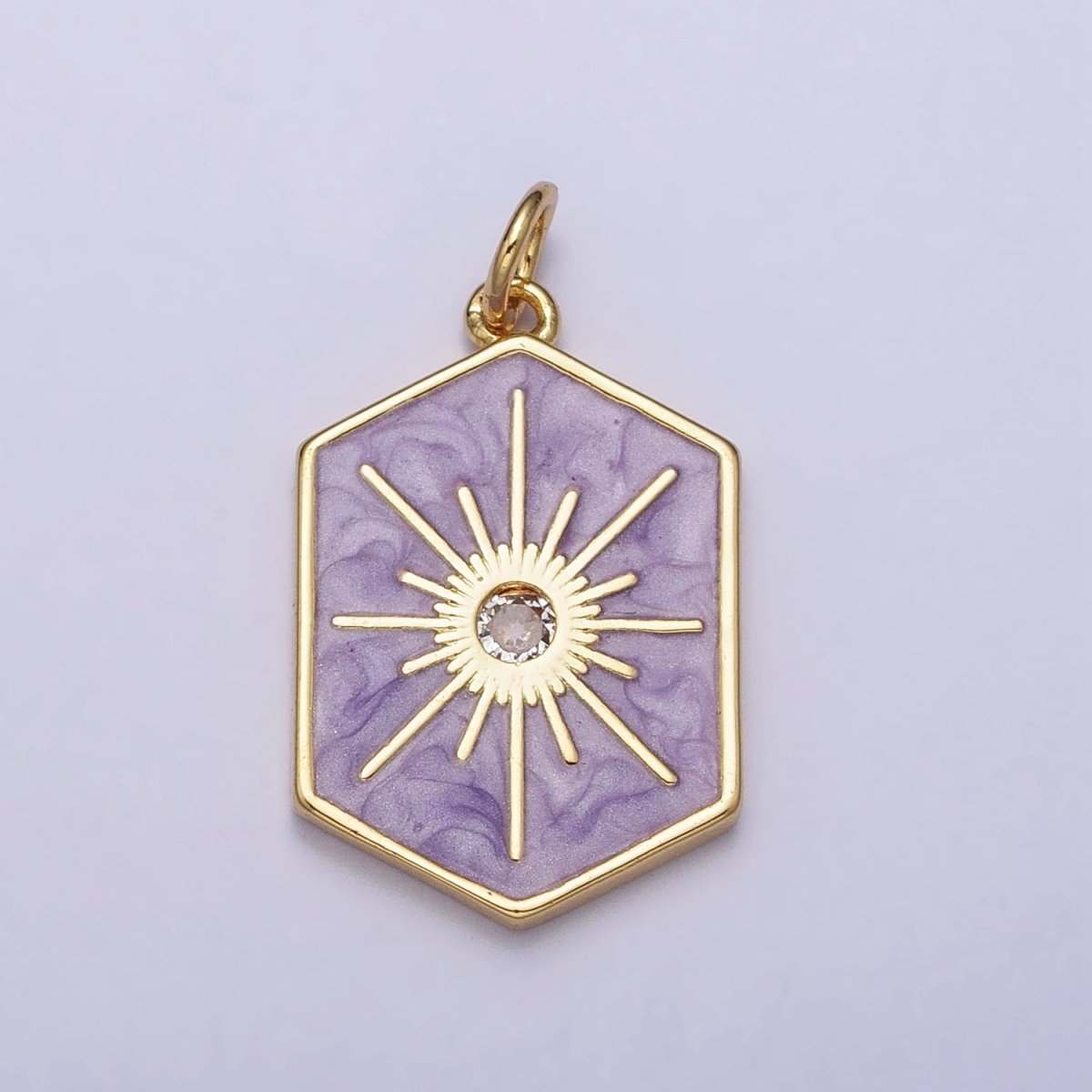 Black, White, Purple Hexagonal Celestial Sun Star Charm in Gold & Silver | AC320 - AC325