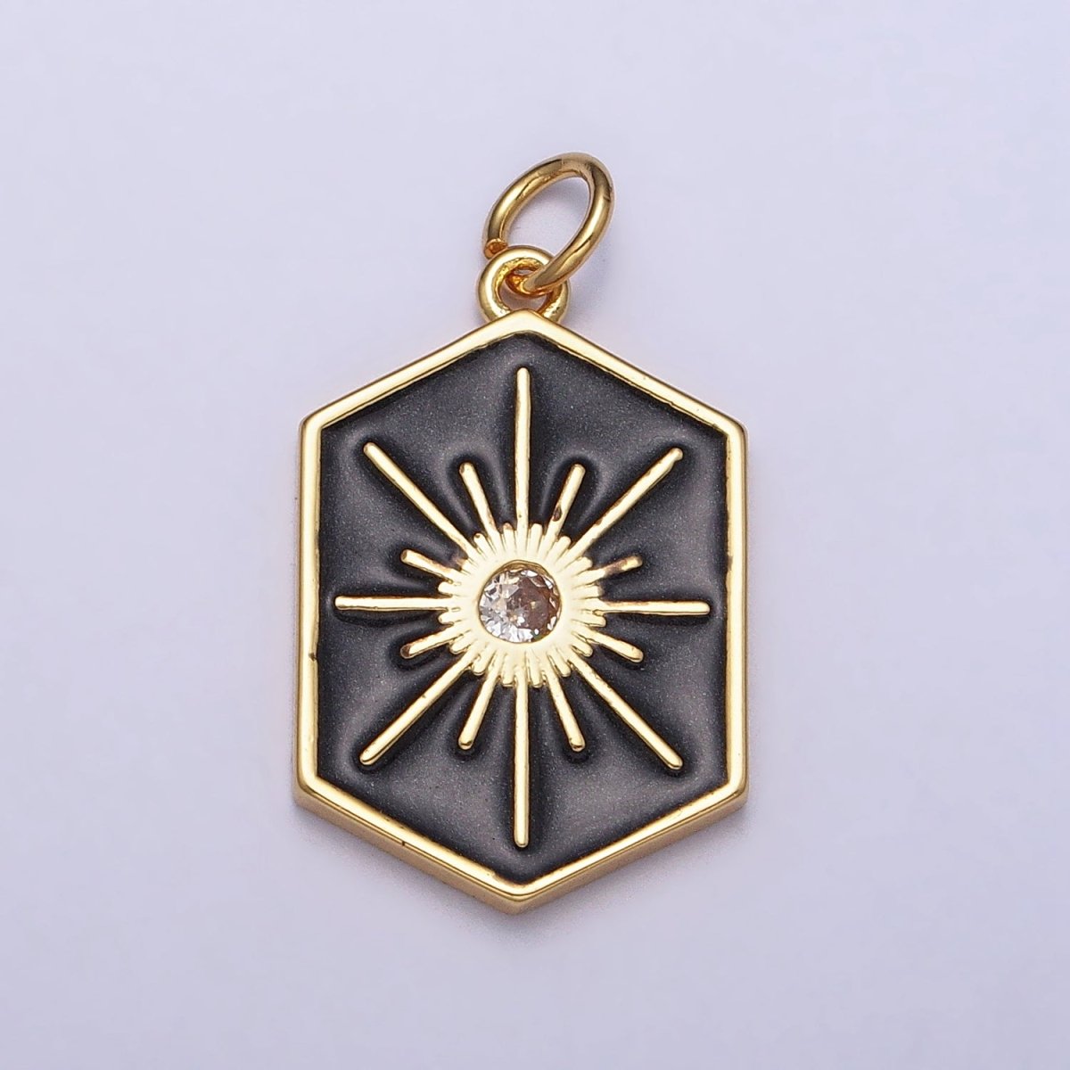Black, White, Purple Hexagonal Celestial Sun Star Charm in Gold & Silver | AC320 - AC325
