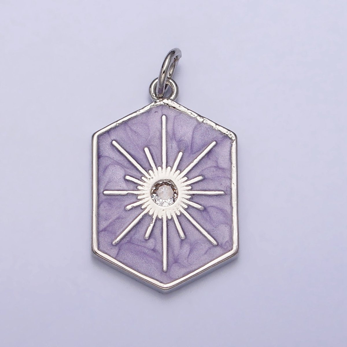 Black, White, Purple Hexagonal Celestial Sun Star Charm in Gold & Silver | AC320 - AC325